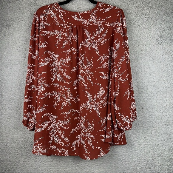 fun2fun Top Womens 2X Brown Floral Smock Shoulder Long Sleeve Blouse - Picture 7 of 10